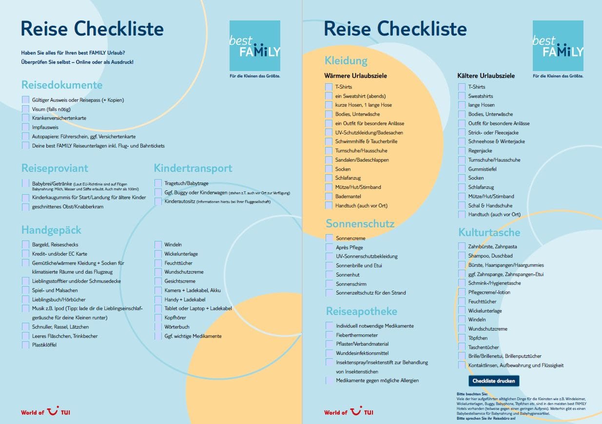 Urlaub mit baby packliste