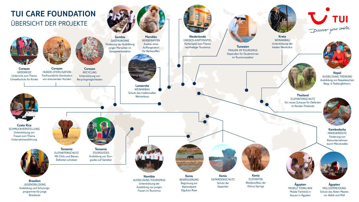 Weltkarte: Hier engagiert sich die TUI Care Foundation