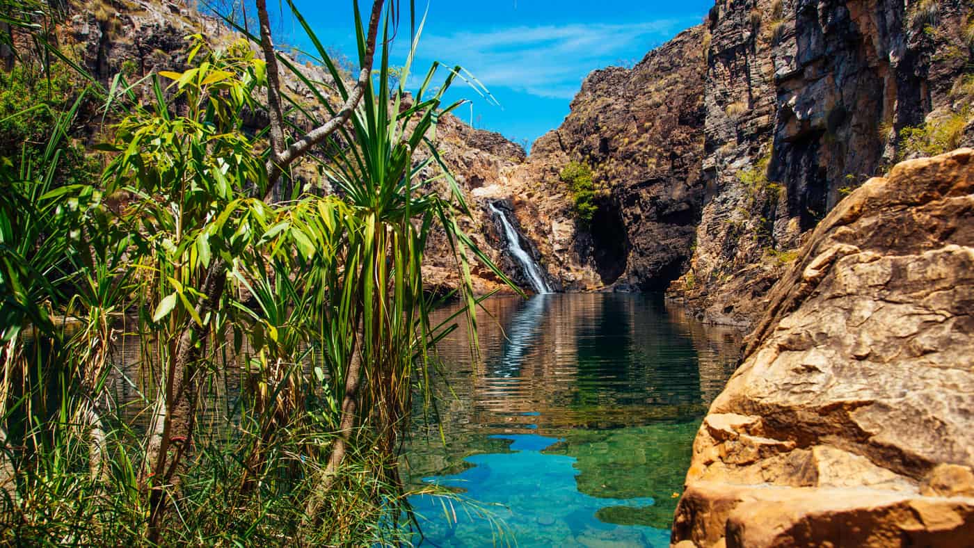 Auch den Kakadu-Nationalpark solltet ihr euch nicht entgehen lassen. Schon der Anblick des Wasserfalls Maguk lohnt sich! (Copyright: Shaana McNaught, Tourism NT)