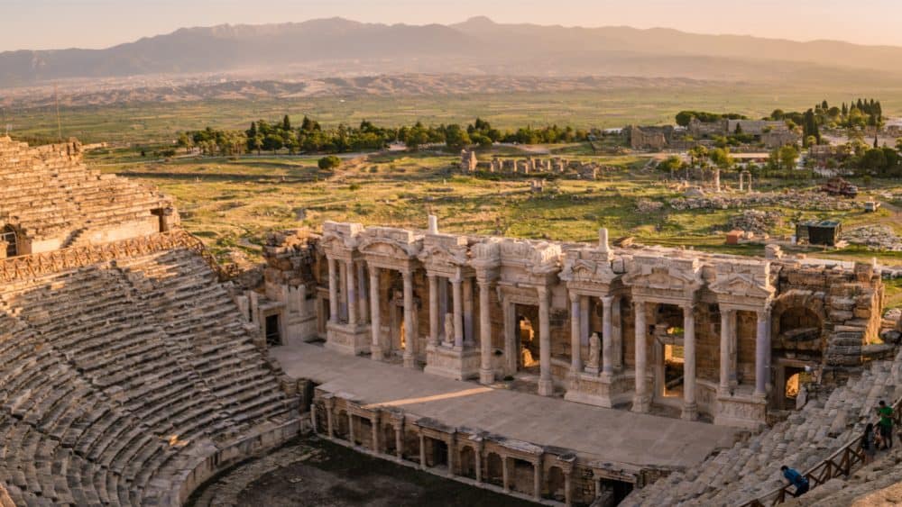 Blick auf die antike Stadt Hierapolis, Pamukkale, Türkei
