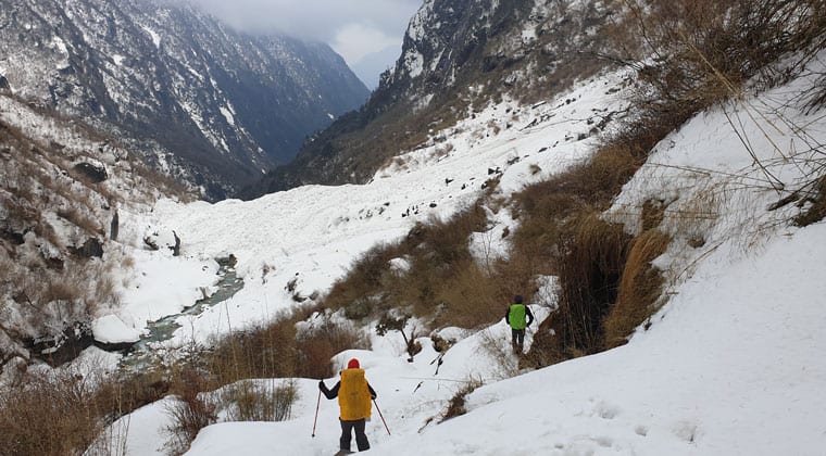 Schnee auf dem Annapurna Trek