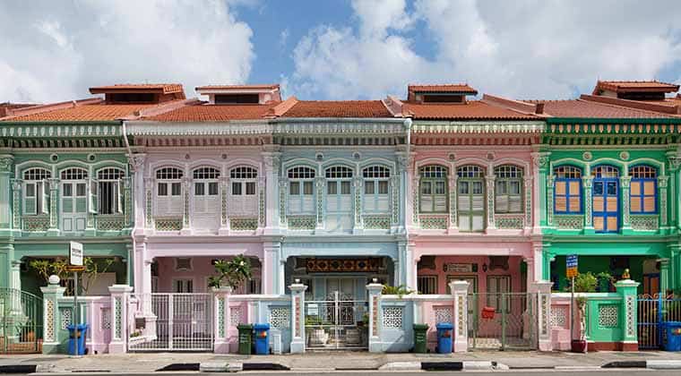 Farbenprächtige Häuser in Katong