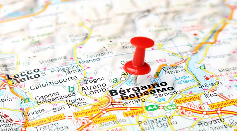 Landkarte Stecknadel Bergamo