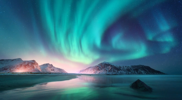 Die Nordlichter auf den Lofoten Inseln in Norwegen