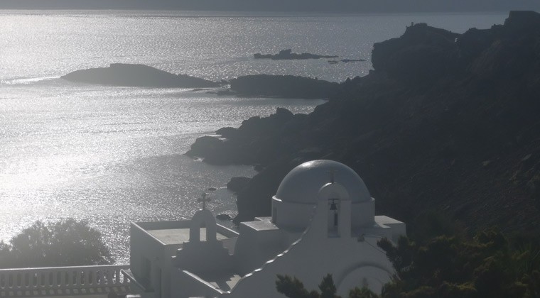 Griechenland Insel Mykonos Blick auf Bucht