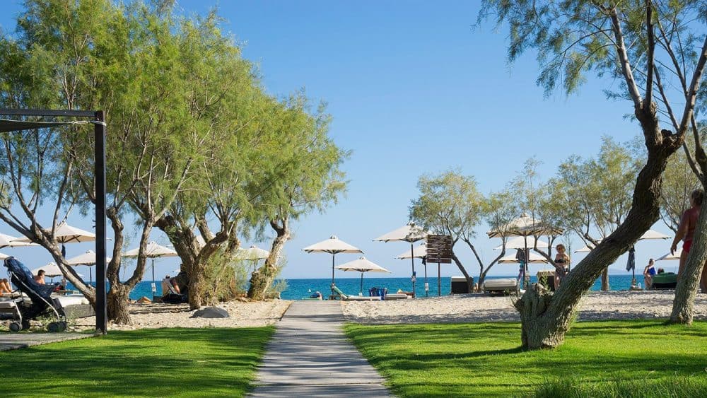 Einmal durch den Park der Hotelanlage und schwups ist man schon am Strand