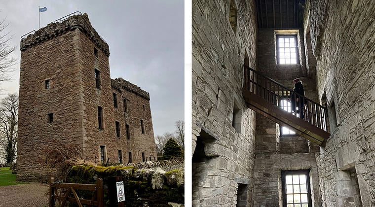Huntingtower Castle von vorne und innen