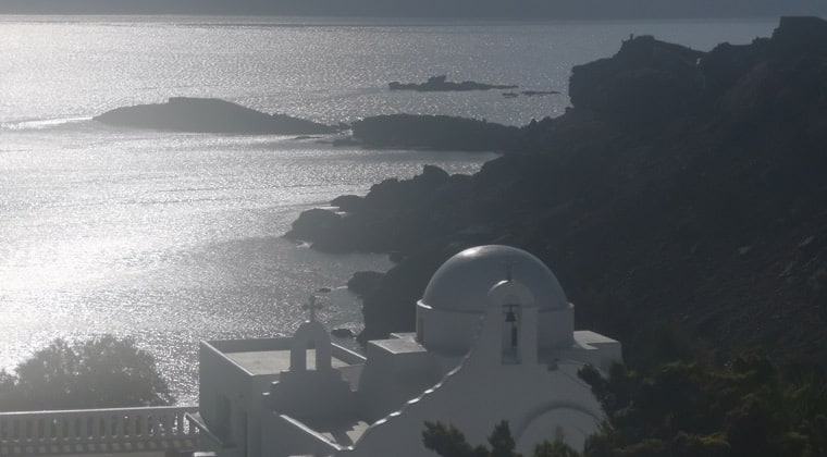 Griechenland Insel Mykonos Blick auf Bucht