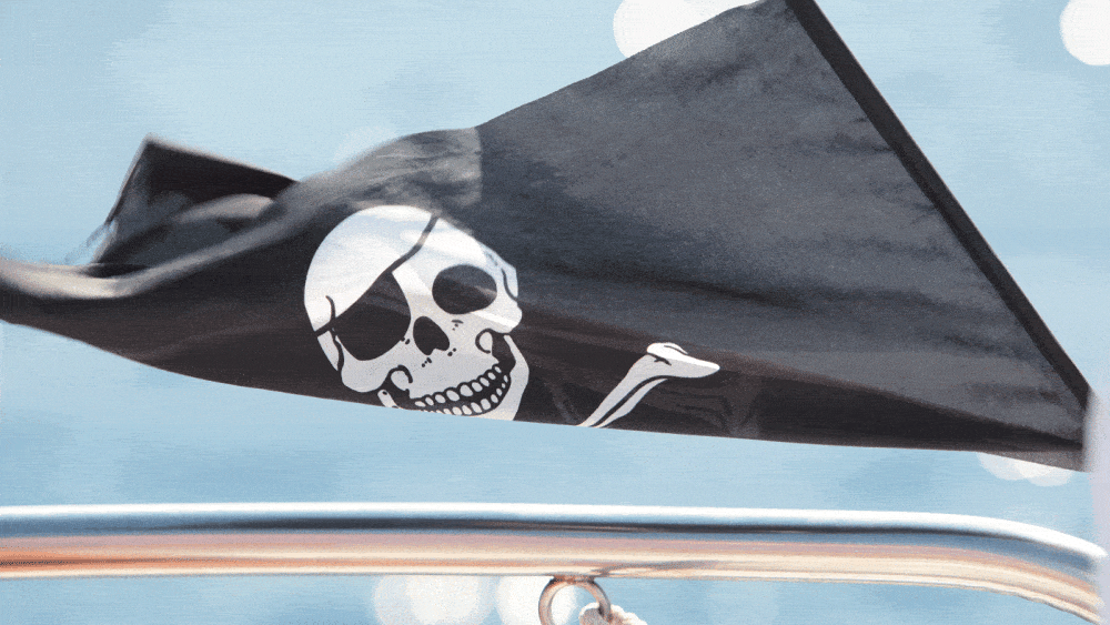 Bild von einer schwarz-weißen Piratenflagge mit Totenkopf