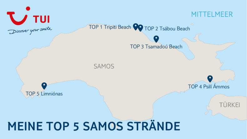 Meine TOP 5 Samos Strände findet ihr auf dieser Karte
