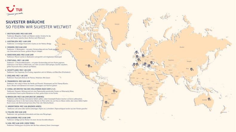 Alle Silvesterbräuche weltweit auf einem Blick