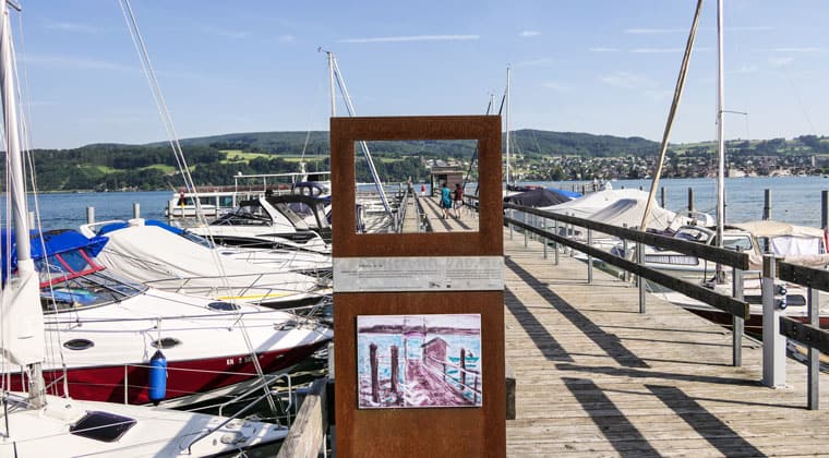 Kunstroute Untersee: Gemälde und das Original am Hafen von Gaienhofen