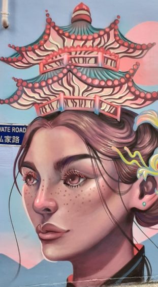 Streetart Kunstwerk in Central/Sheung Wan in Hongkong.