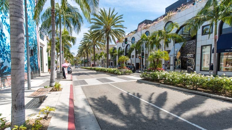 Blick auf den Rodeo Drive, Los Angeles, Kalifornien