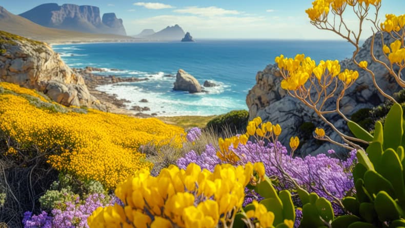 Blumen, Blick auf das Meer