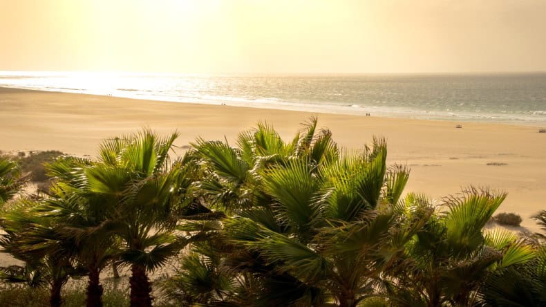 Ausblick auf die Praia de Chaves bei Sonnenuntergang, Boa Vista, Kapverden