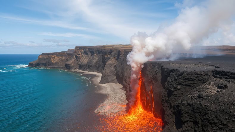 Blick auf den Lavastrom des Vulkans Kilauea, Hawaii