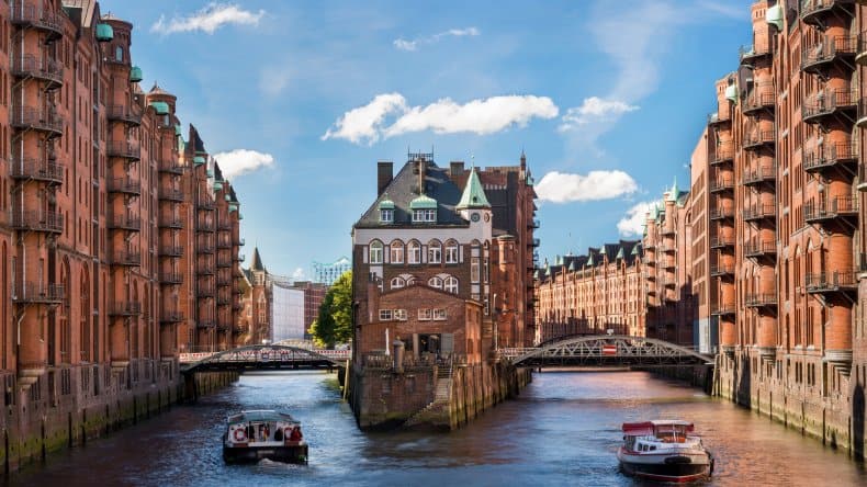 Blick auf die Speicherstadt in Hamburg