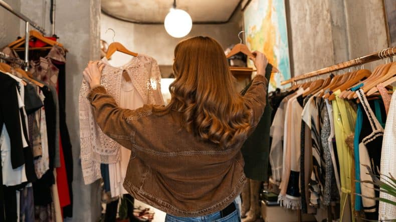 Frau beim Bekleidung Shopping