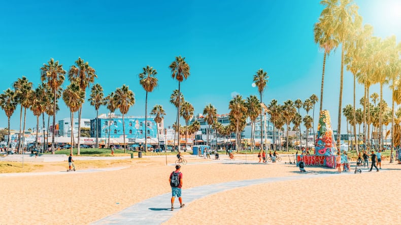 Venice Beach, Menschen, Strand, Palmen