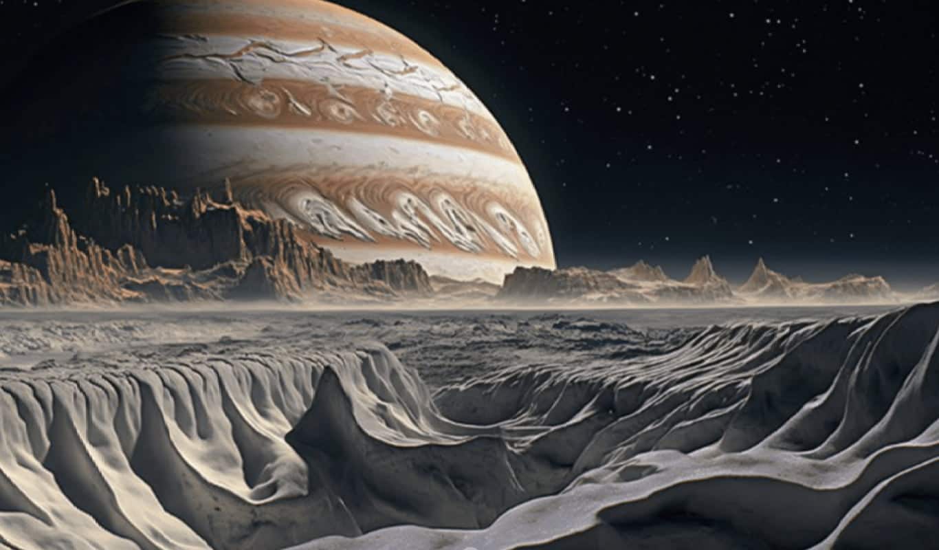 Europa Jupiter im Hintergrund
